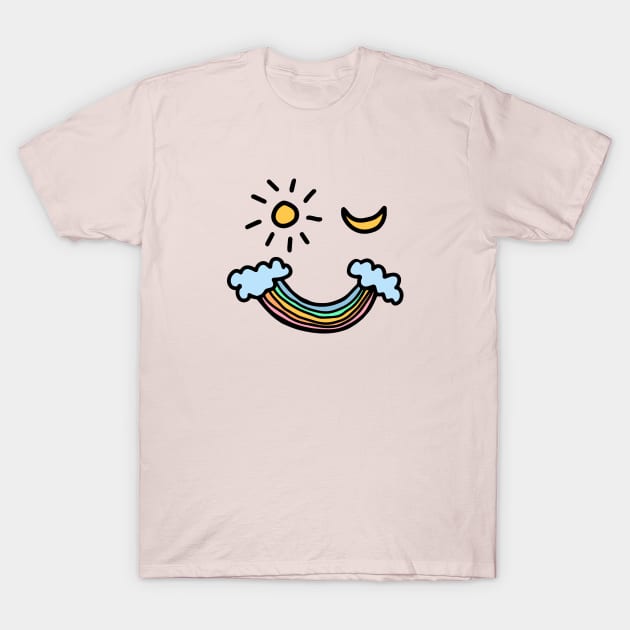 Sun Moon Rainbow Winking Smiley Face T-Shirt by MeganMatsuoka